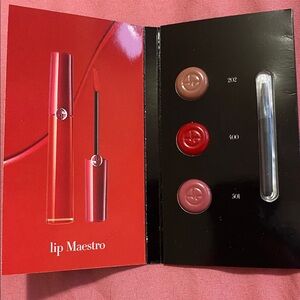 Giorgio Armani Lip Maestro Sample Pack w/ Mini Lip Brush | Nude, Red and Pink